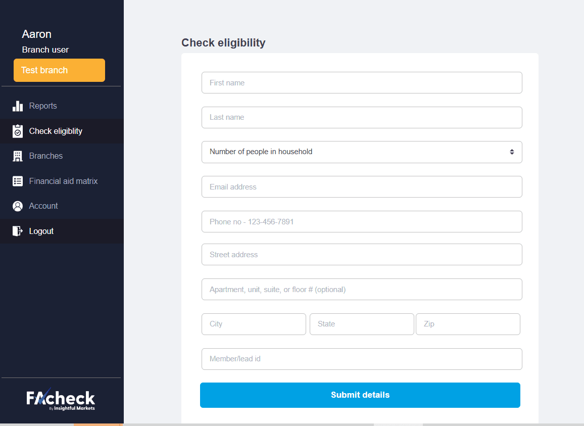 shows the streamlined eligibility form