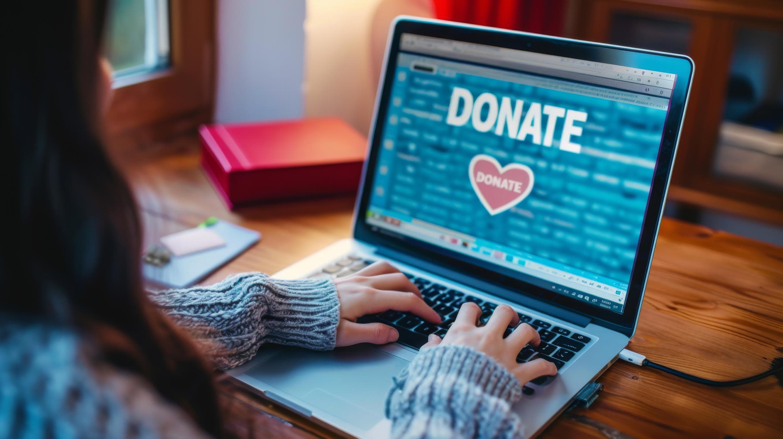 A person donating via laptop